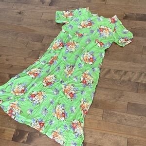 Vintage April Cornell Green Floral Midi Sundress with Purple & Orange Blooms